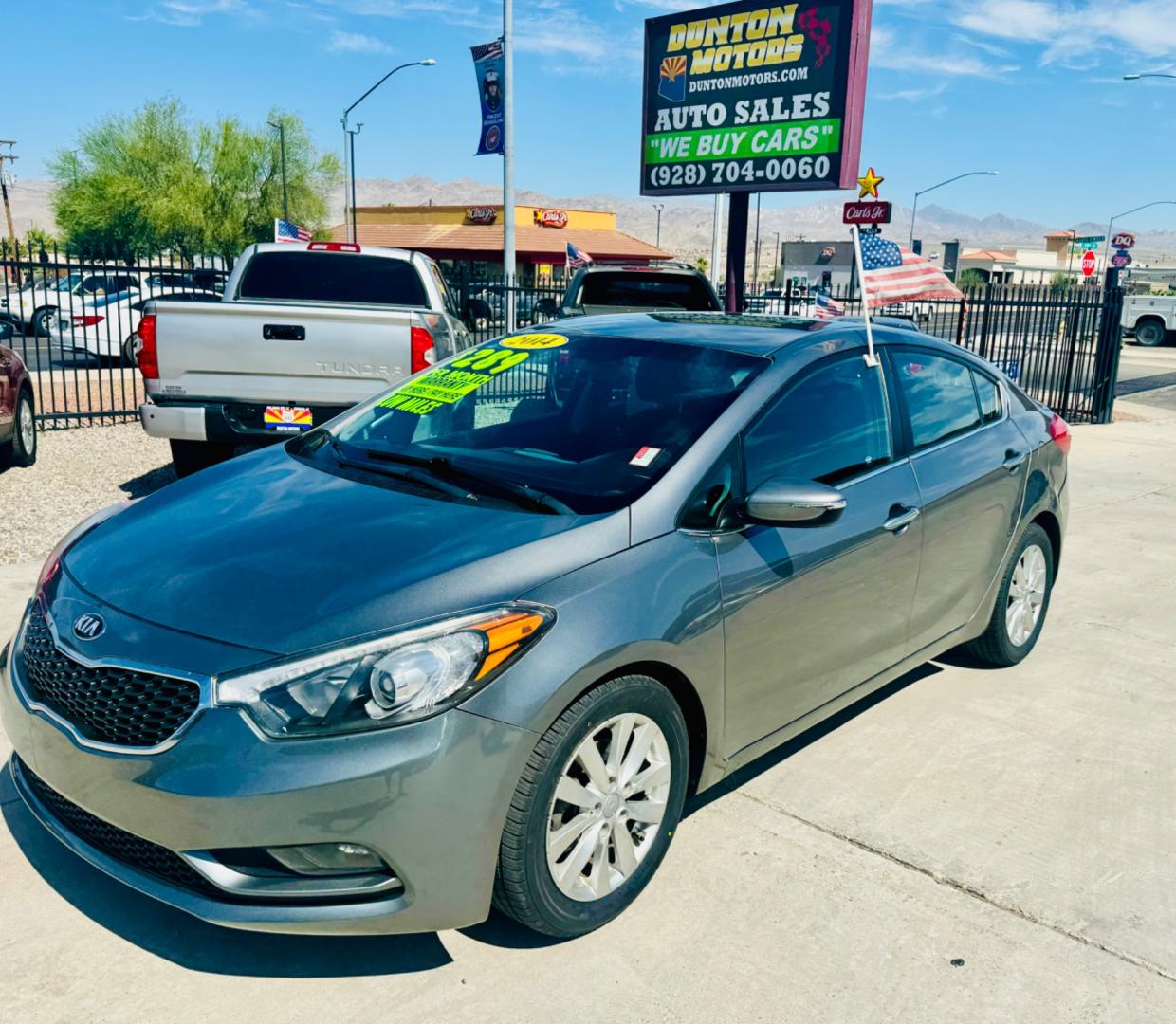 2014 grey Kia Forte (KNAFX4A86E5) , located at 2190 Hwy 95, Bullhead City, AZ, 86442, (928) 704-0060, 0.000000, 0.000000 - 2014 Kia Forte EX. 2.0 4 cylinder engine. great gas mileage. new engine with warranty. great gas mileage. brand new tires. financing available. super clean. bluetooth, backup sensors. keyless entry. satellite radio. buy here pay here. in house financing . we finance. only at Dunton Motors. - Photo#0